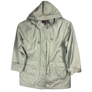 Tudor Court Windbreaker Jacket Women XL Green Removable Hood Zipped Pockets